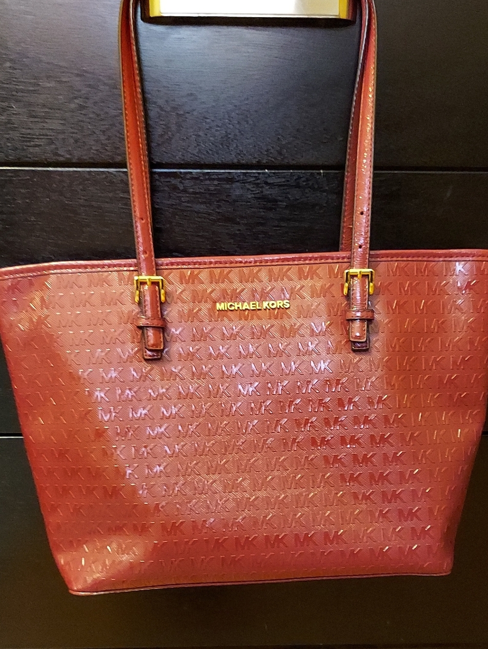 Michael Kors Women's Embossed Burgandy Tote Bag